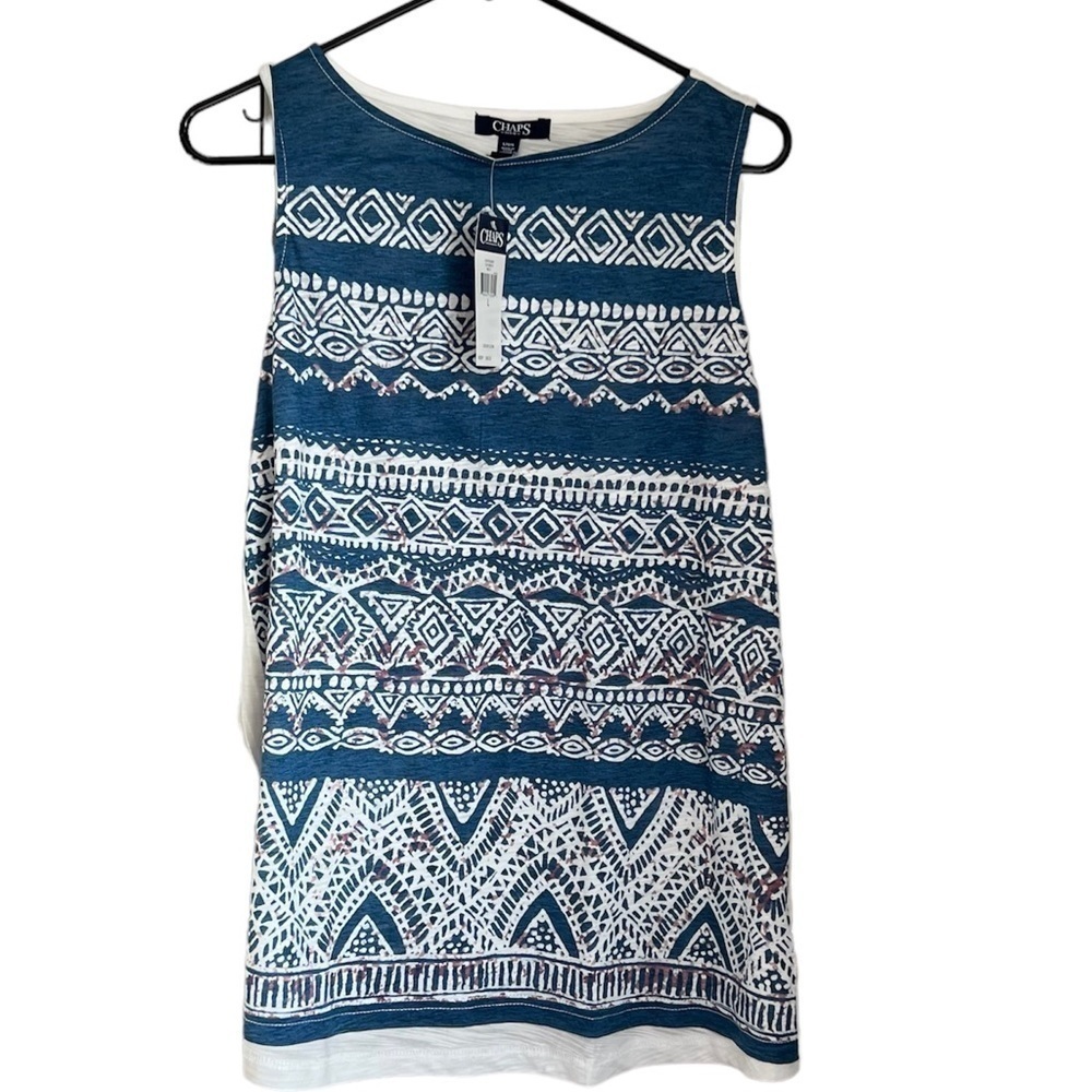 NWT-Chaps Ralph Lauren Tunic Tank Top Blue White Size Large